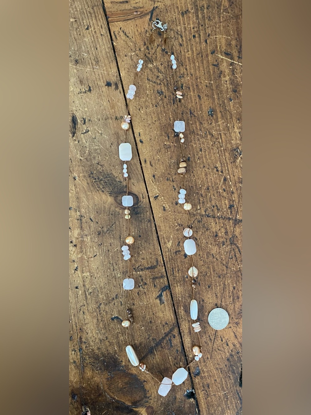 SILPADA Sterling Silver ROSE QUARTZ-WOOD-SHELL-PEARL Beaded Necklace